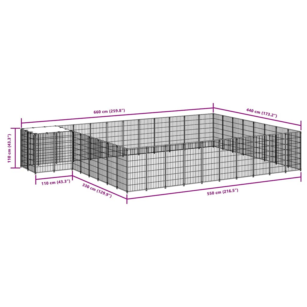hundeløbegård 25,41 m² stål sølvfarvet