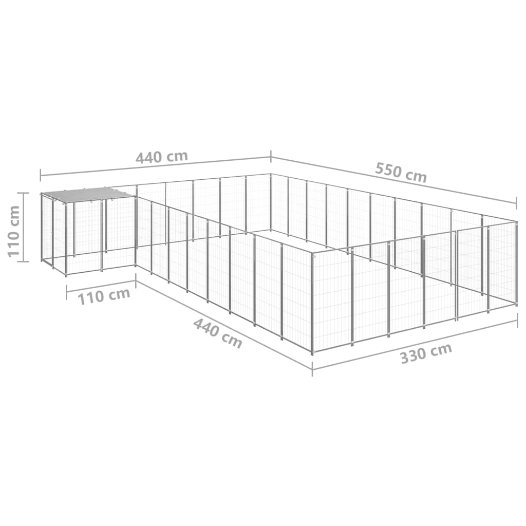 hundeløbegård 19,36 m² stål sølvfarvet