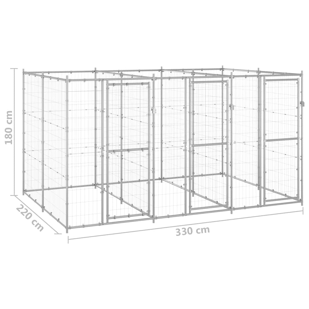 udendørs hundebur 7,26 m² galvaniseret stål