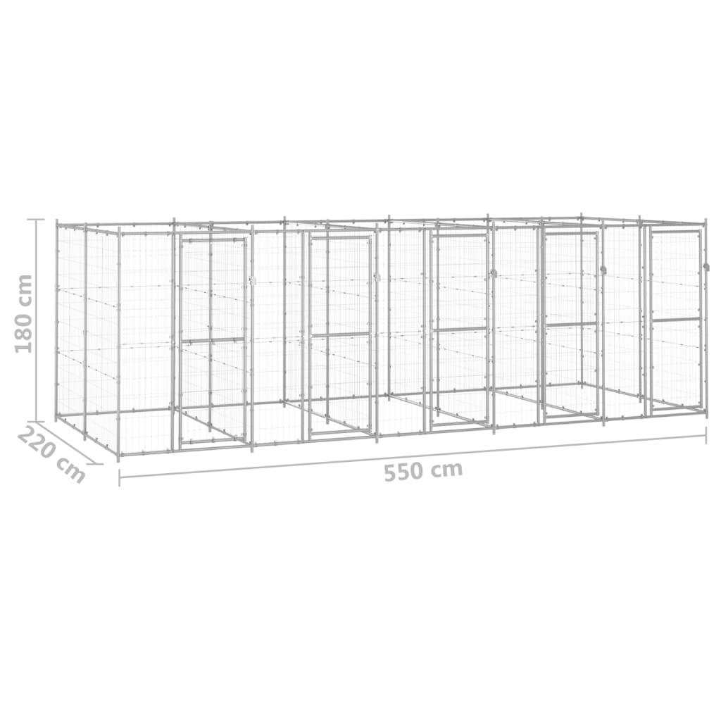 udendørs hundebur 12,1 m² galvaniseret stål