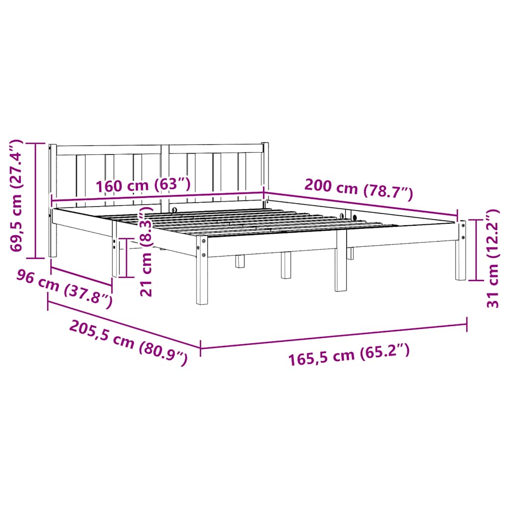 sengeramme 160x200 cm massivt fyrretræ