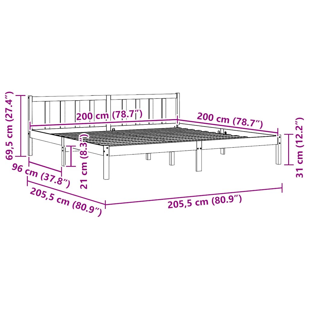 sengestel 200x200 cm massivt fyrretræ sort
