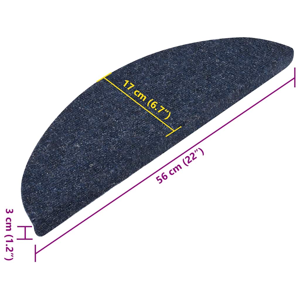 selvklæbende trappemåtter 15 stk. 56x17x3 cm blå