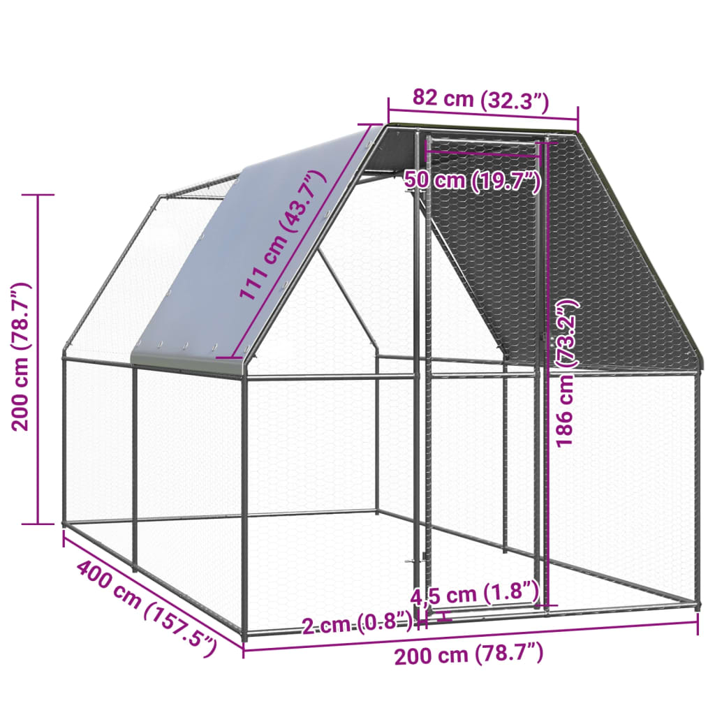 udendørs hønsegård 2x4x2 m galvaniseret stål