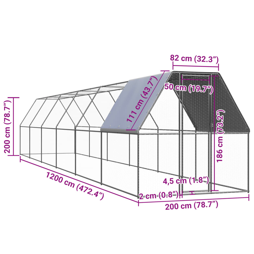 udendørs hønsegård 2x12x2 cm galvaniseret stål