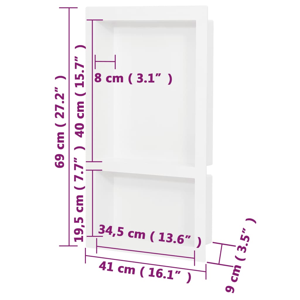 bruseniche med 2 rum 41x69x9 cm mat hvid