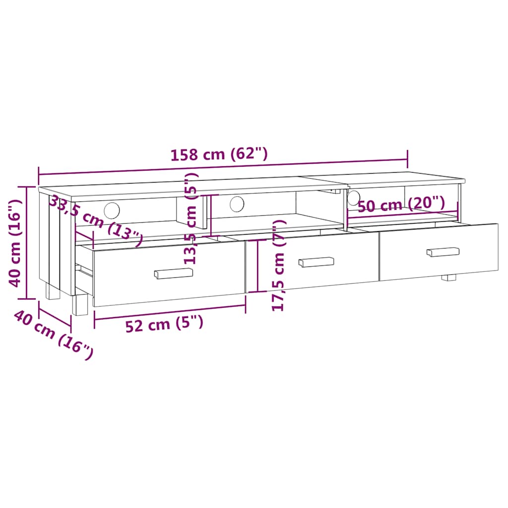 tv-skab HAMAR 158x40x40 cm massivt fyrretræ mørkegrå