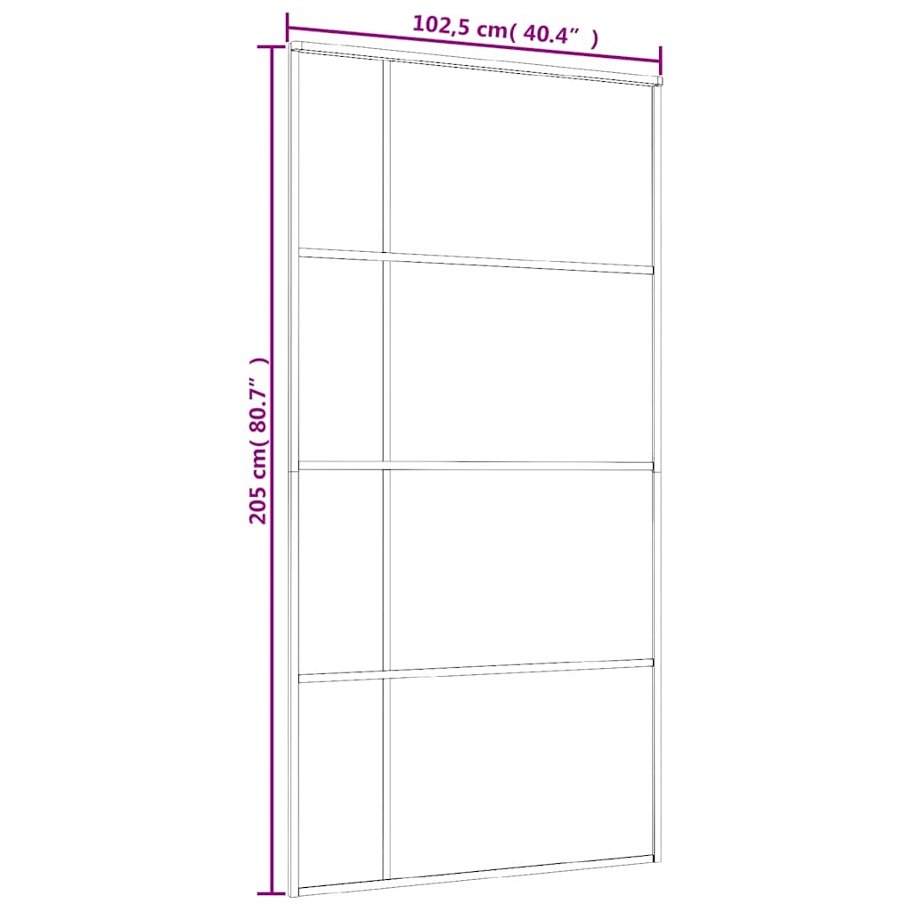 skydedør 102,5x205 cm hærdet matteret glas og aluminium sort
