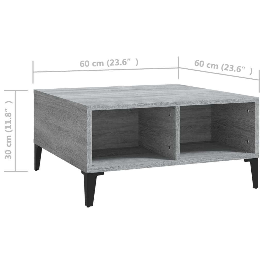 sofabord 60x60x30 cm konstrueret træ grå sonoma-eg