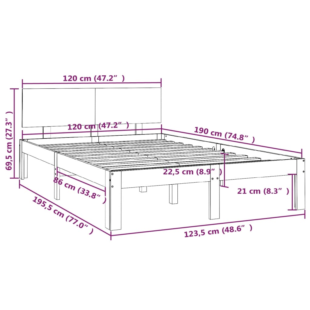 sengeramme 120x190 cm massivt træ