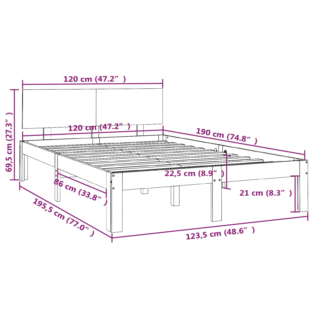 sengeramme 120x190 cm Small Double massivt træ hvid