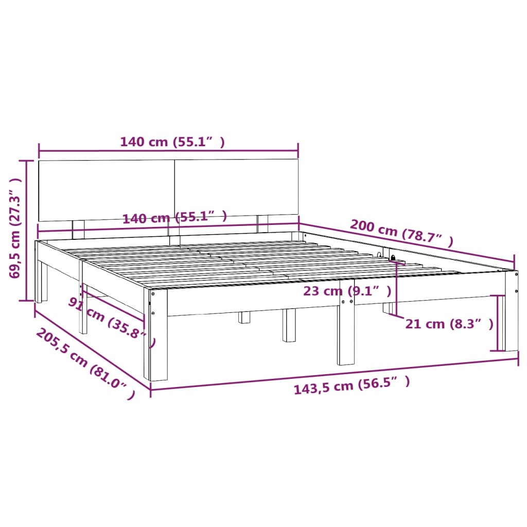 sengeramme 140x200 cm massivt fyrretræ hvid
