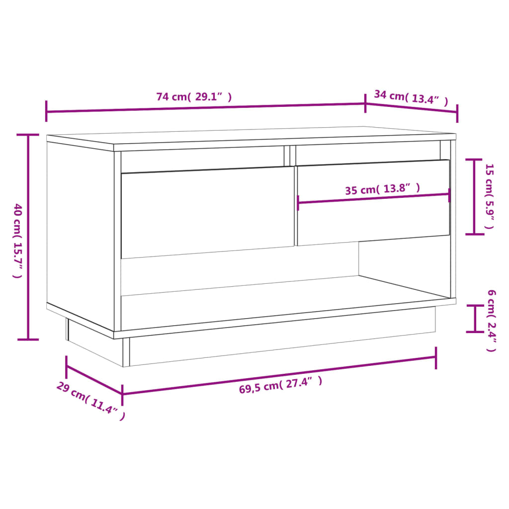 tv-bord 74x34x40 cm massivt fyrretræ grå