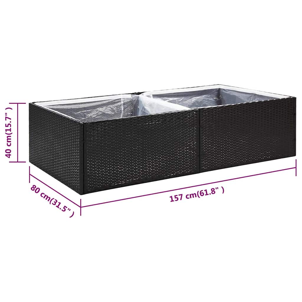 plantekasse 157x80x40 cm polyrattan sort