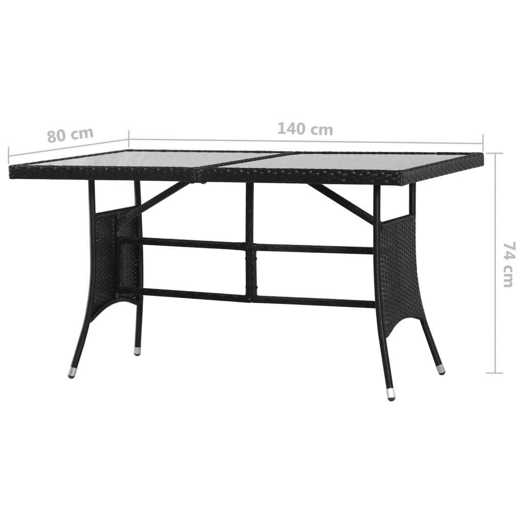 havebord 140 x 80 x 74 cm polyrattan sort