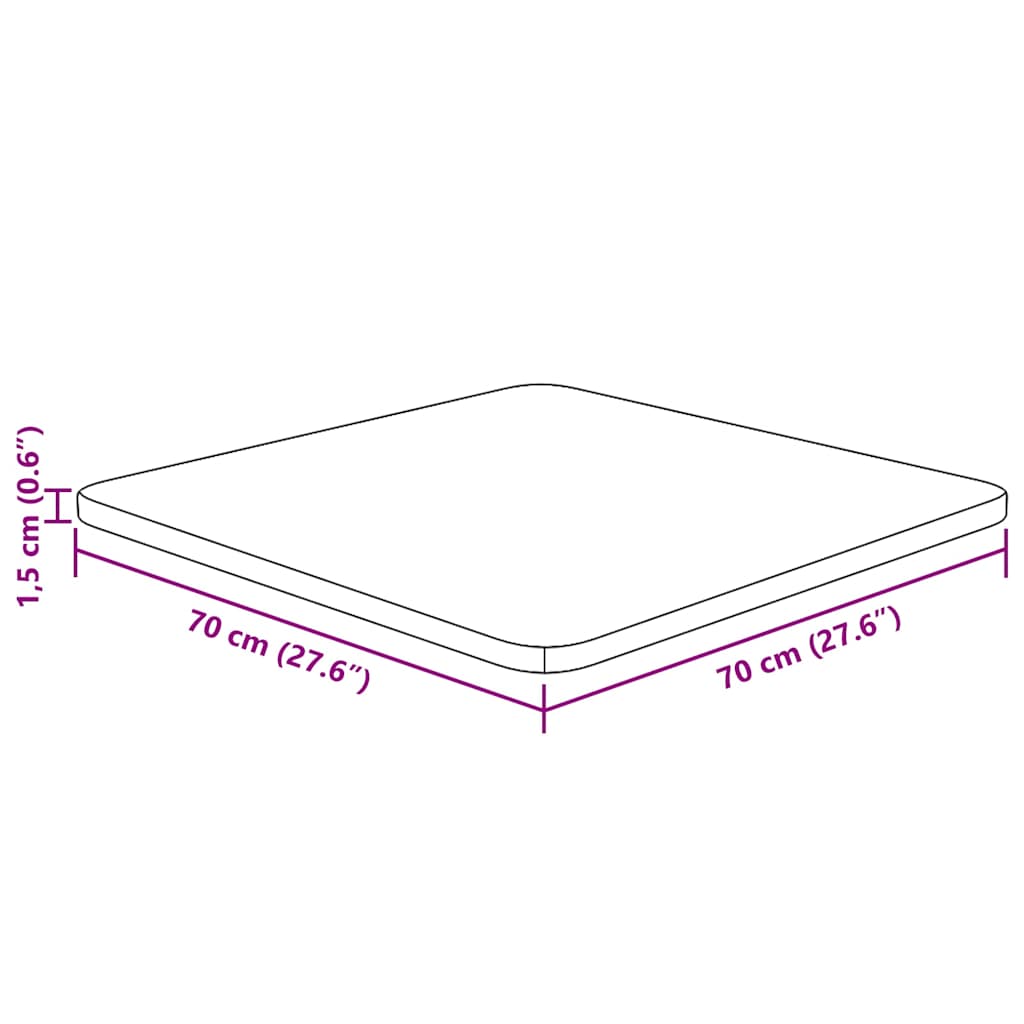 firkantet bordplade 70x70x1,5 cm behandlet massivt eg lysebrun