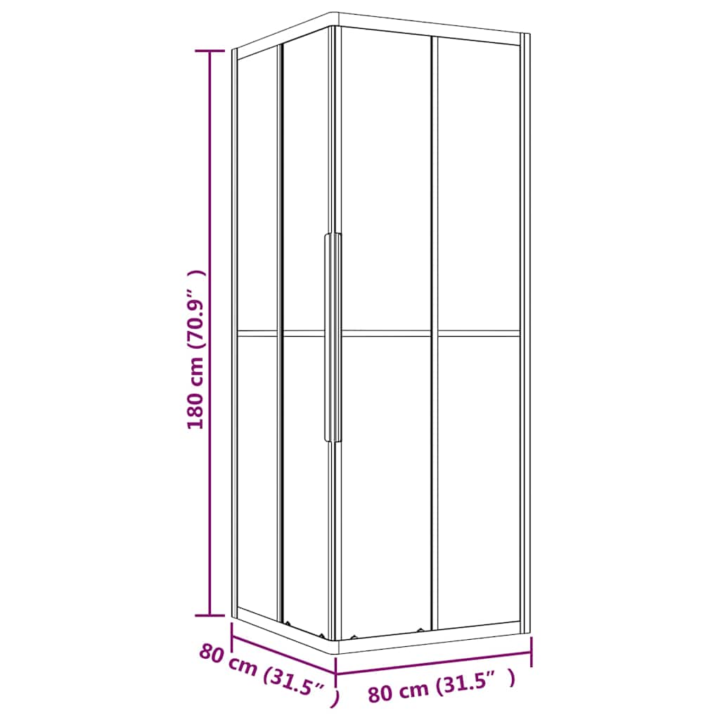 brusekabine 80x80x180 cm sikkerhedsglas stribet sort