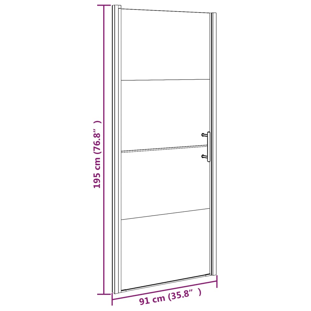 brusedør 91x195 cm halvmatteret hærdet glas sort
