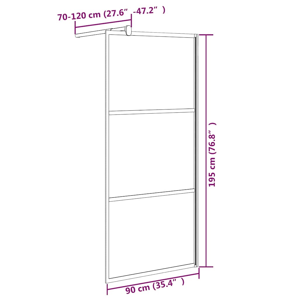 brusevæg 90x195 cm matteret sikkerhedsglas sort
