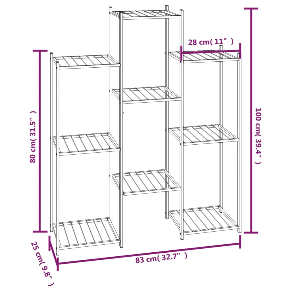 blomsterstativ 85x25x100 cm jern sort