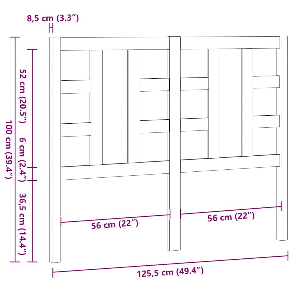 sengegærde 126x4x100 cm massivt fyrretræ sort
