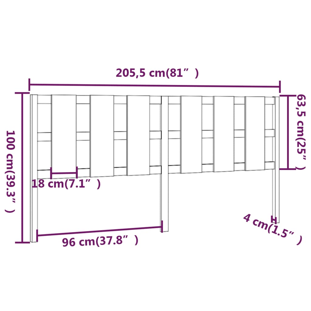 sengegærde 205,5x4x100 cm massivt fyrretræ grå