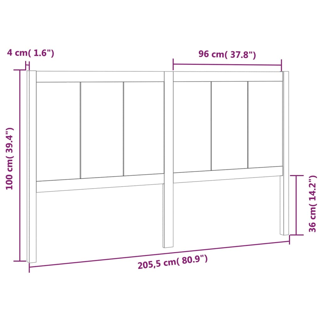 sengegærde 205,5x4x100 cm massivt fyrretræ sort