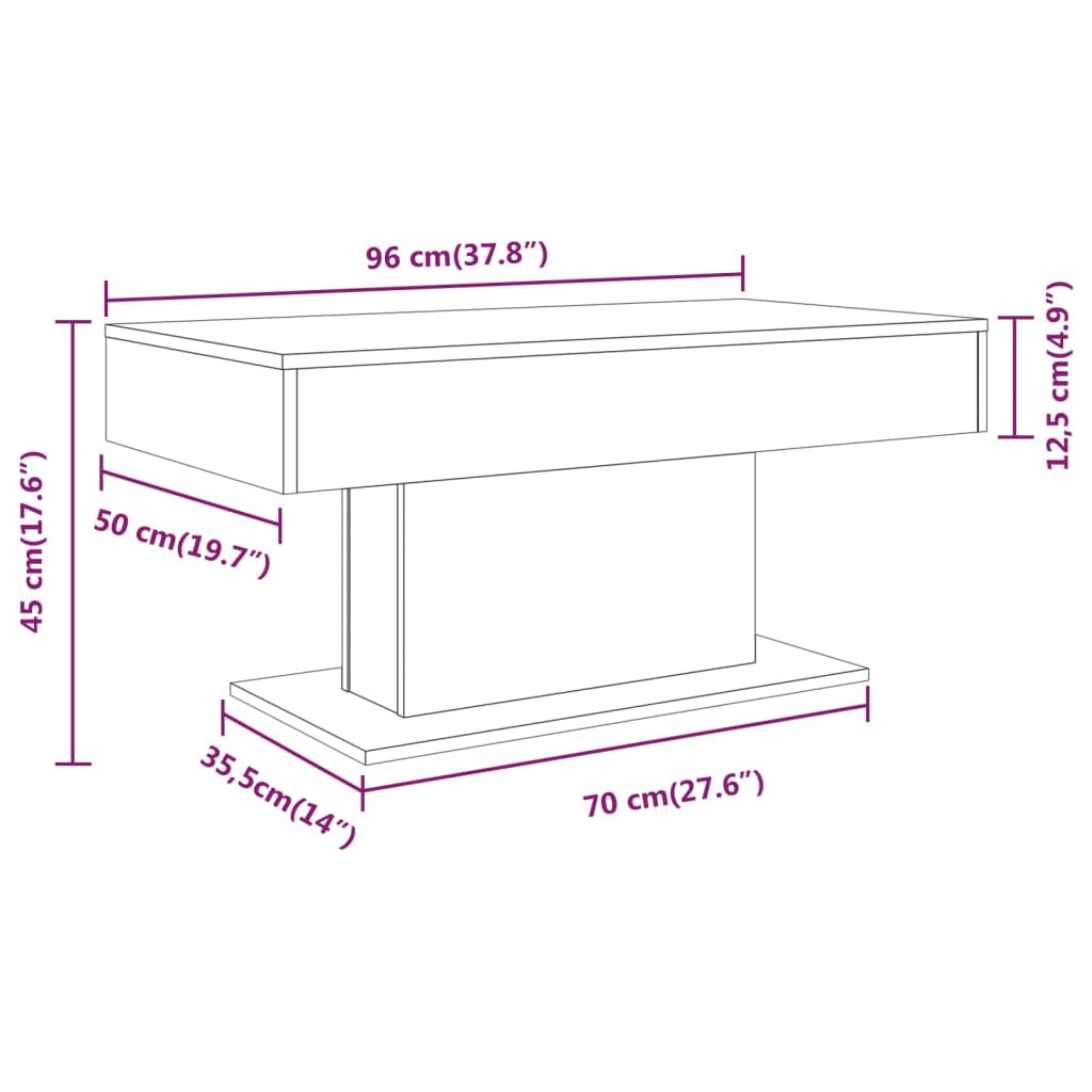 sofabord 96x50x45 cm konstrueret træ røget egetræsfarve
