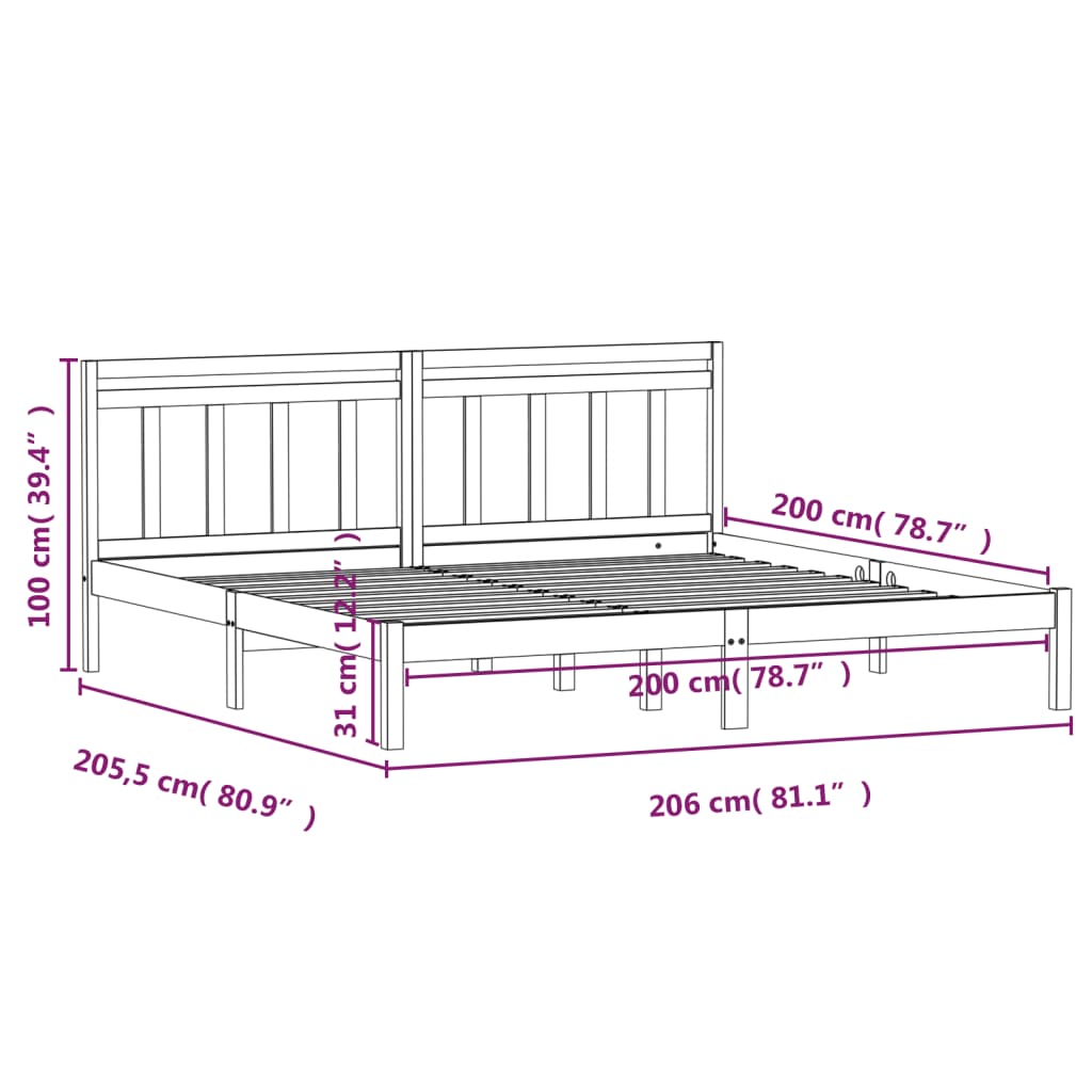 sengeramme 200x200 cm massivt fyrretræ grå