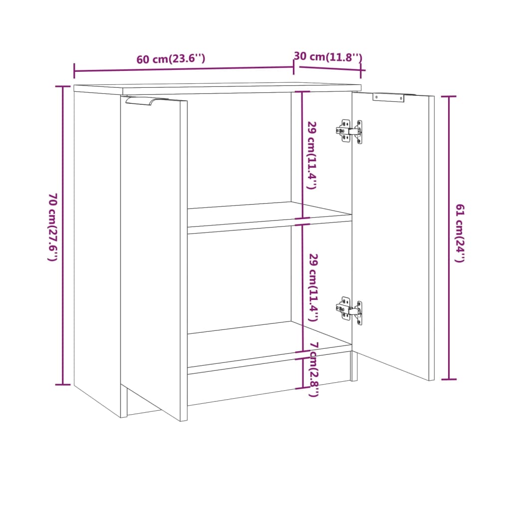 skænk 60x30x70 cm konstrueret træ hvid