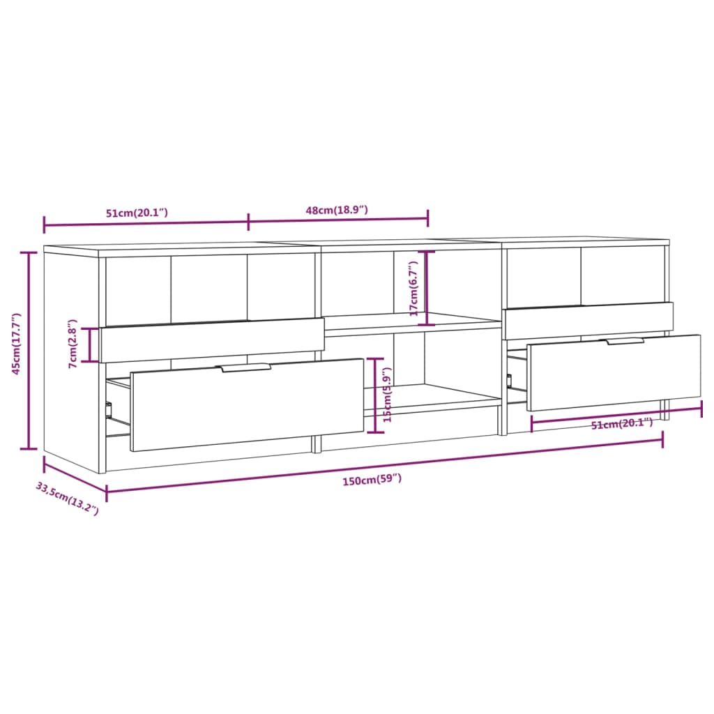 tv-bord 150x33,5x45 cm konstrueret træ sonoma-eg