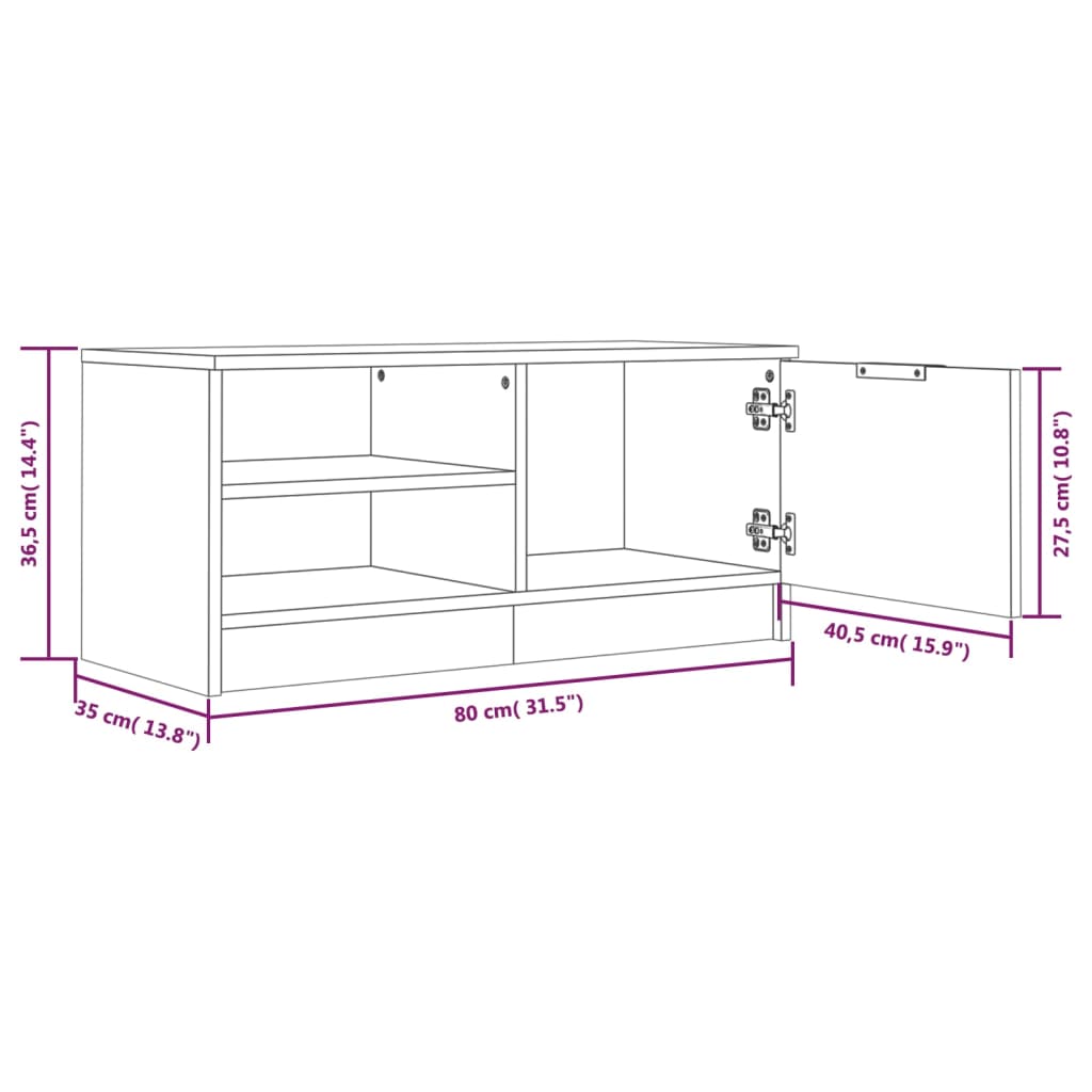 tv-borde 2 stk. 80x35x36,5 cm konstrueret træ hvid højglans