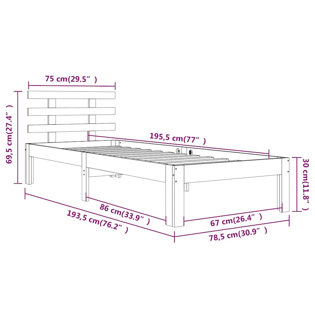 sengeramme 75x190 cm Small Single massivt træ hvid