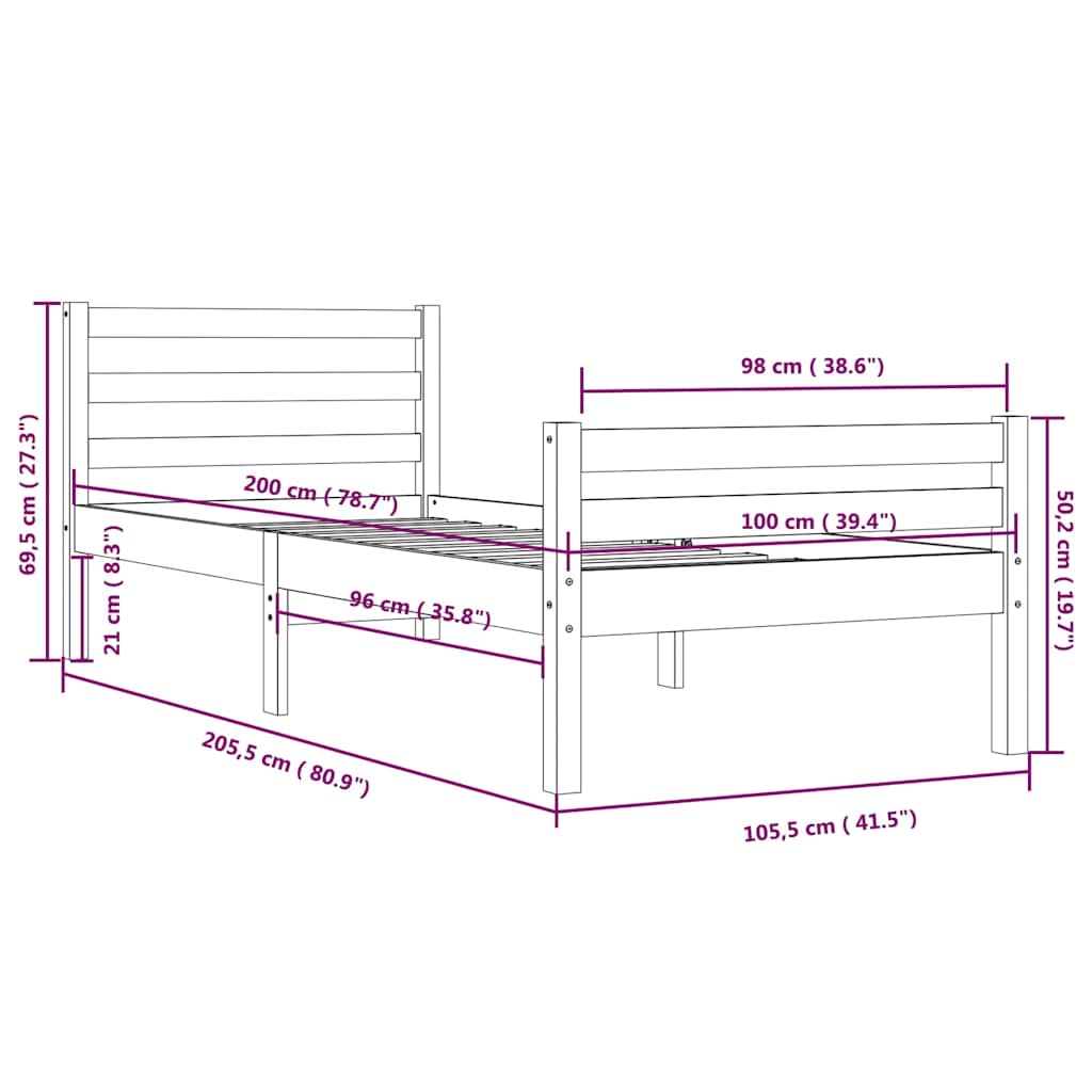 sengeramme 100x200 cm massivt træ sort