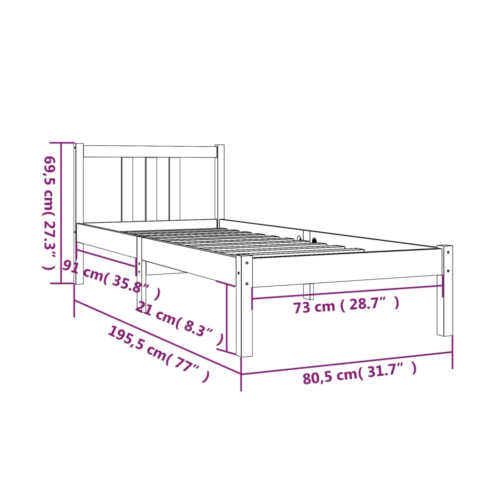 sengeramme 75x190 cm massivt træ