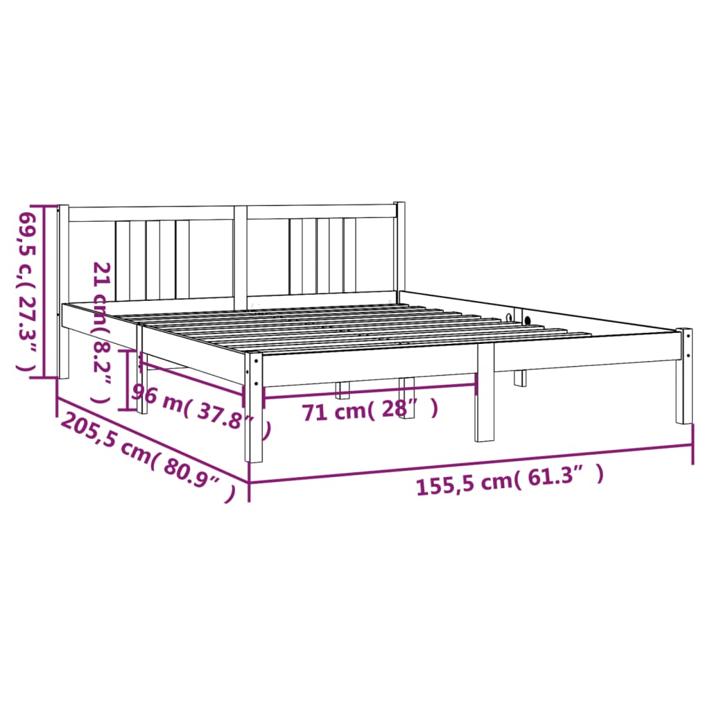 sengeramme 150x200 cm King Size massivt træ sort