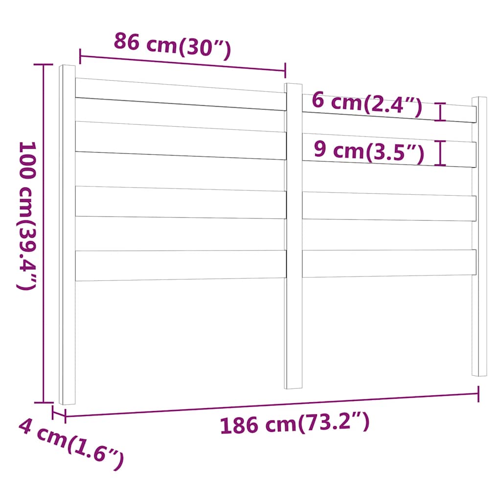 sengegærde 186x4x100 cm massivt fyrretræ sort