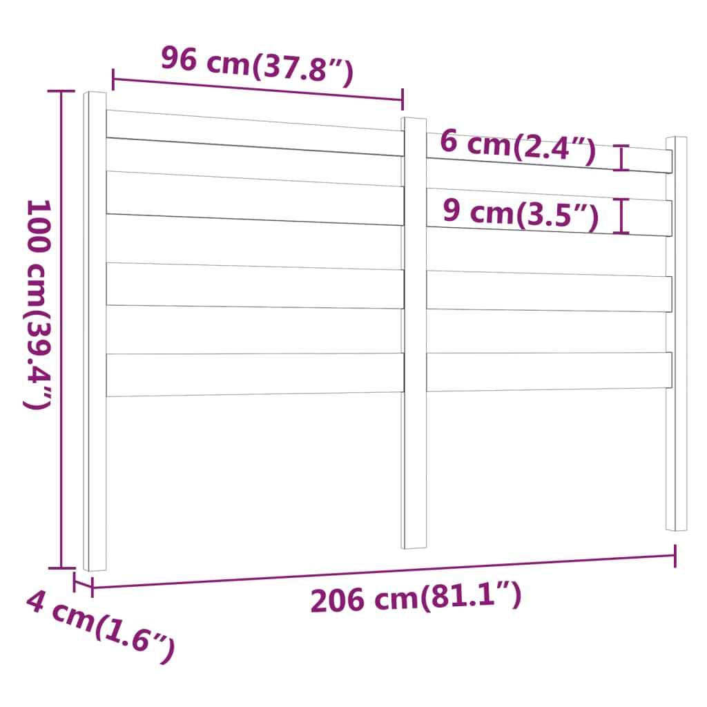 sengegærde 206x4x100 cm massivt fyrretræ sort