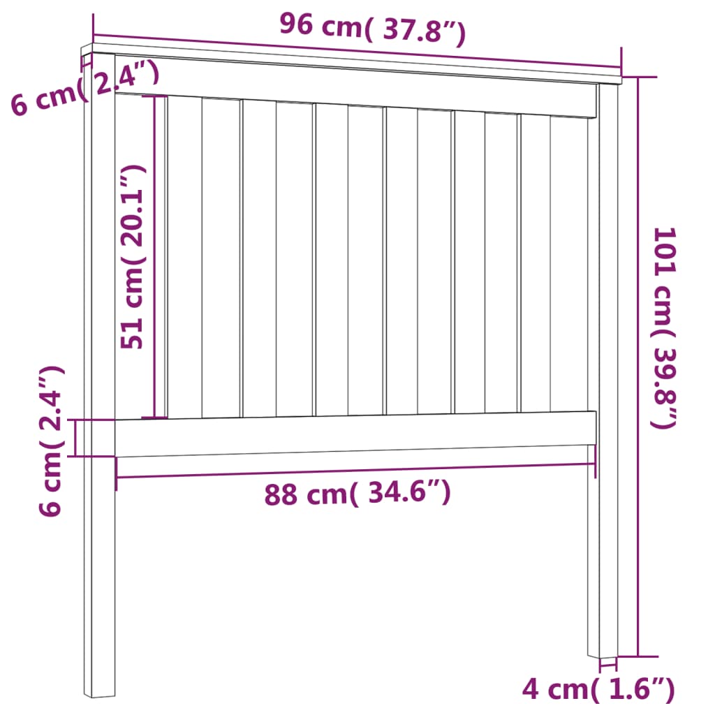 sengegærde 96x6x101 cm massivt fyrretræ sort