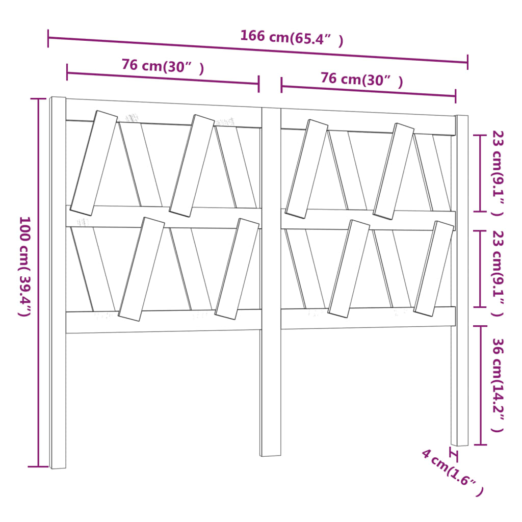 sengegærde 166x4x100 cm massivt fyrretræ sort
