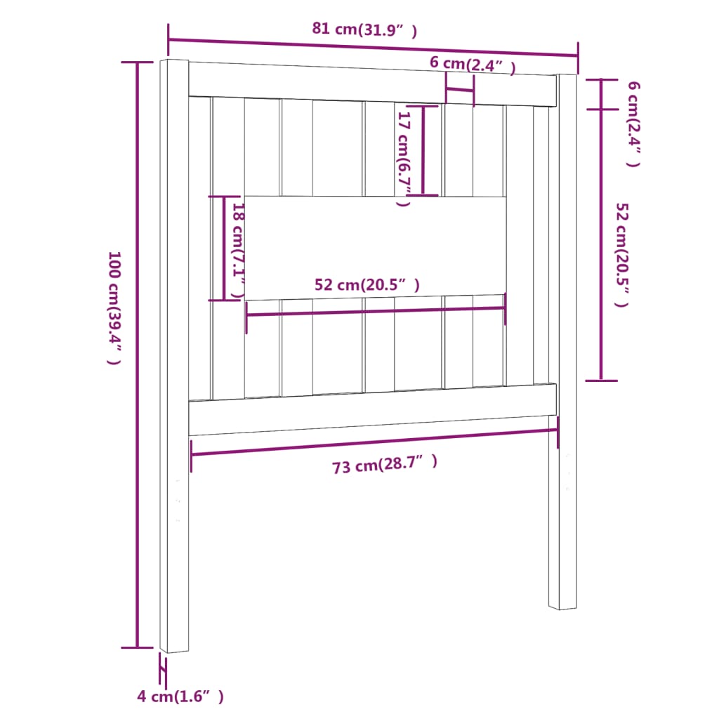 sengegærde 81x4x100 cm massivt fyrretræ sort