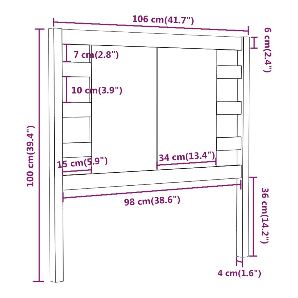 sengegærde 106x4x100 cm massivt fyrretræ sort
