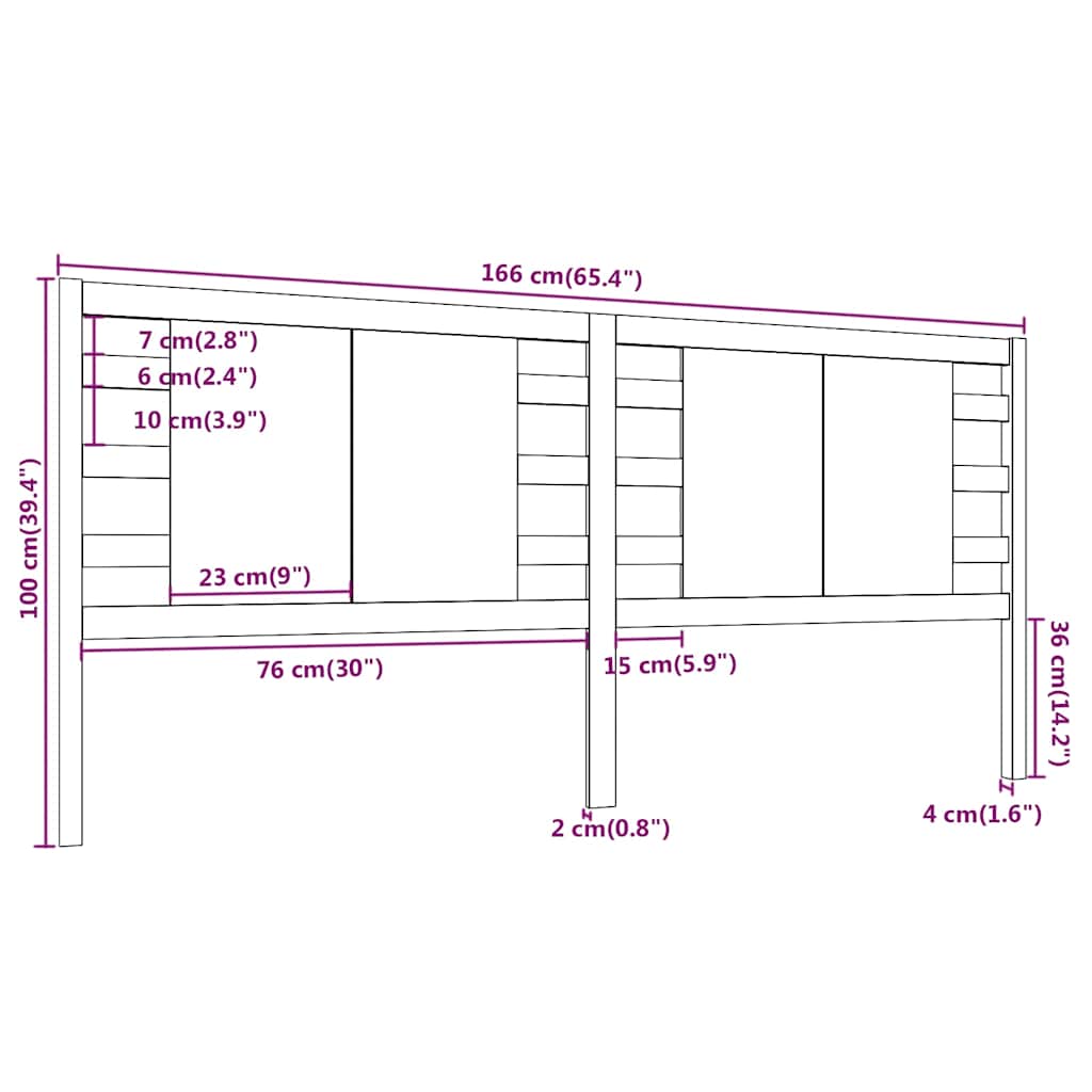 sengegærde 166x4x100 cm massivt fyrretræ sort