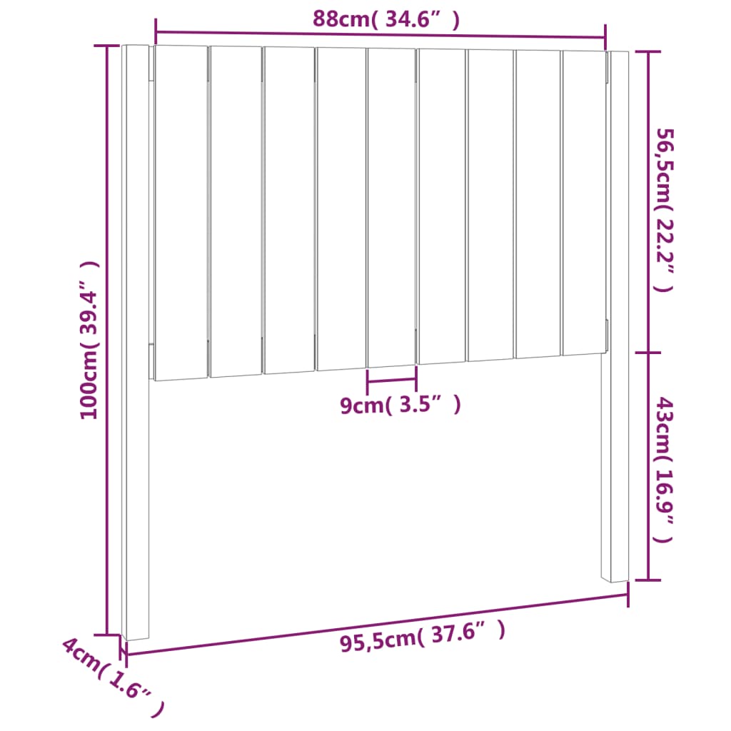 sengegærde 95,5x4x100 cm massivt fyrretræ sort