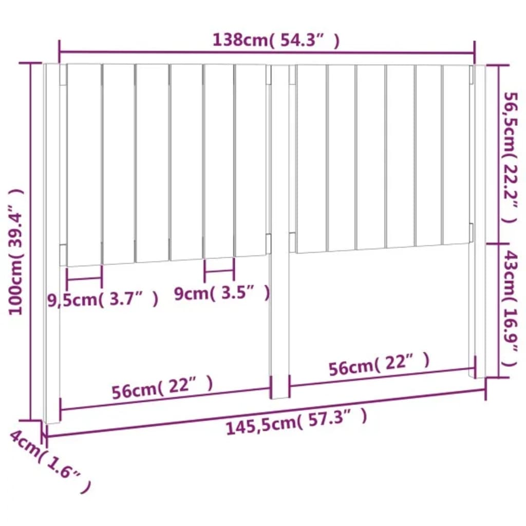 sengegærde 145,5x4x100 cm massivt fyrretræ sort