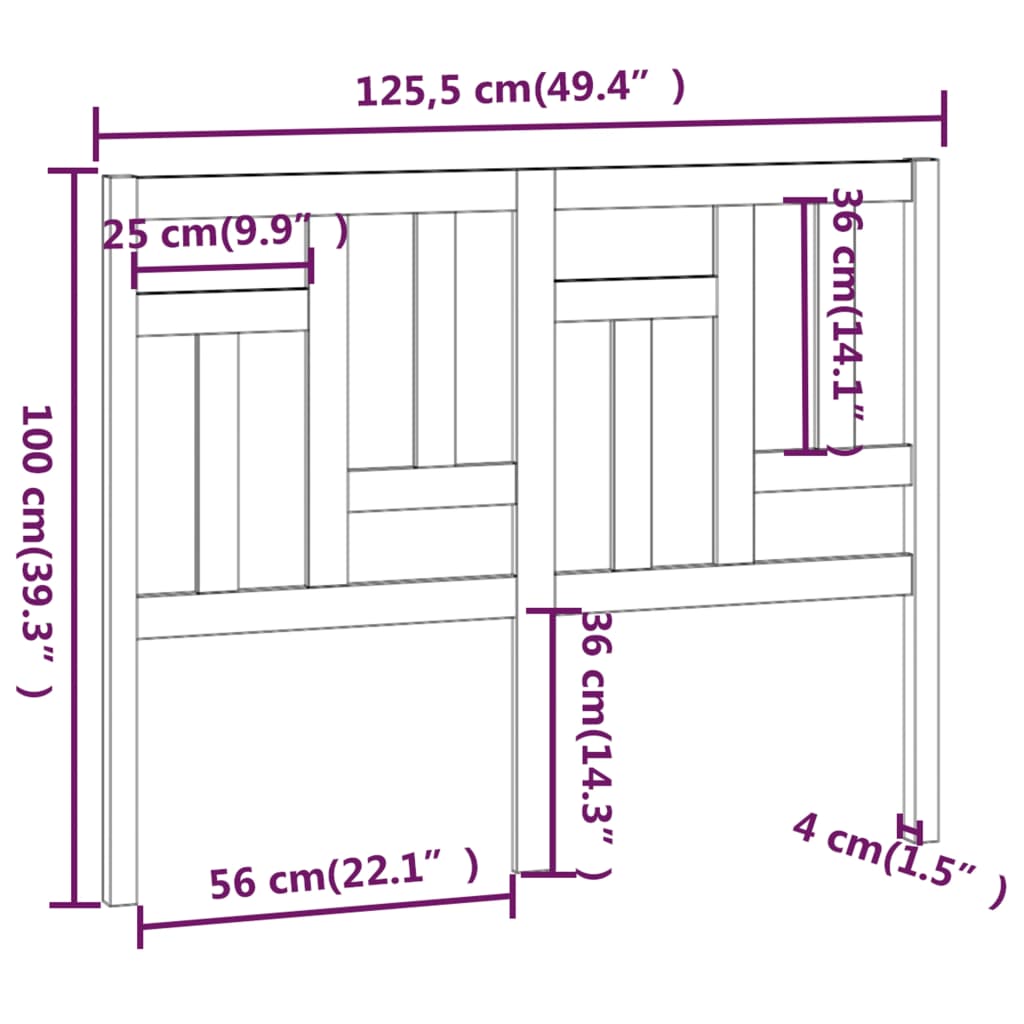 sengegærde 125,5x4x100 cm massivt fyrretræ grå