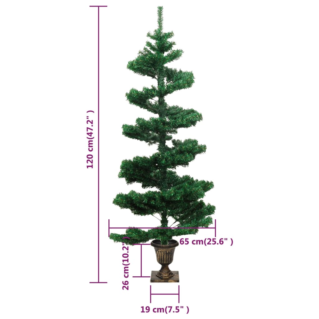 juletræ med lys og potte PVC 120 cm grøn