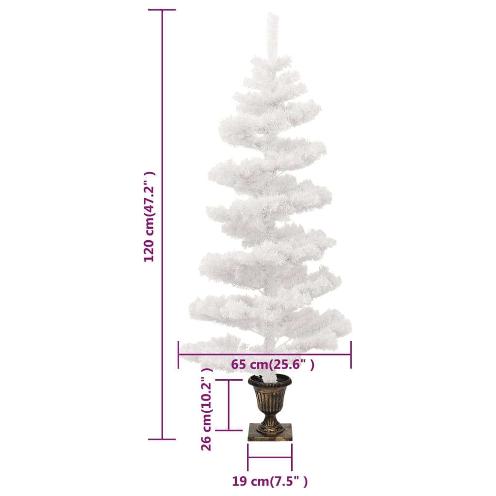 juletræ med lys og potte PVC 120 cm hvid