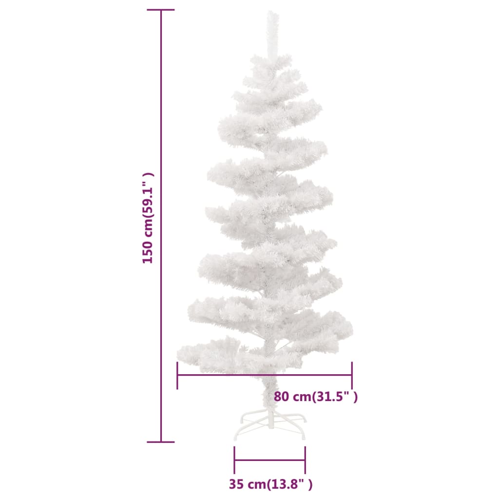 juletræ med lys og juletræsfod PVC 150 cm hvid