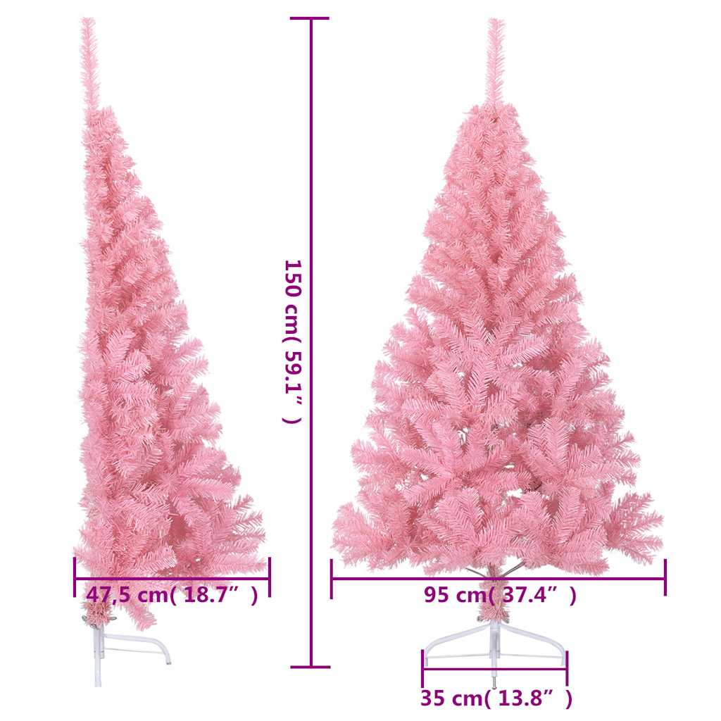kunstigt halvt juletræ med juletræsfod 150 cm PVC pink